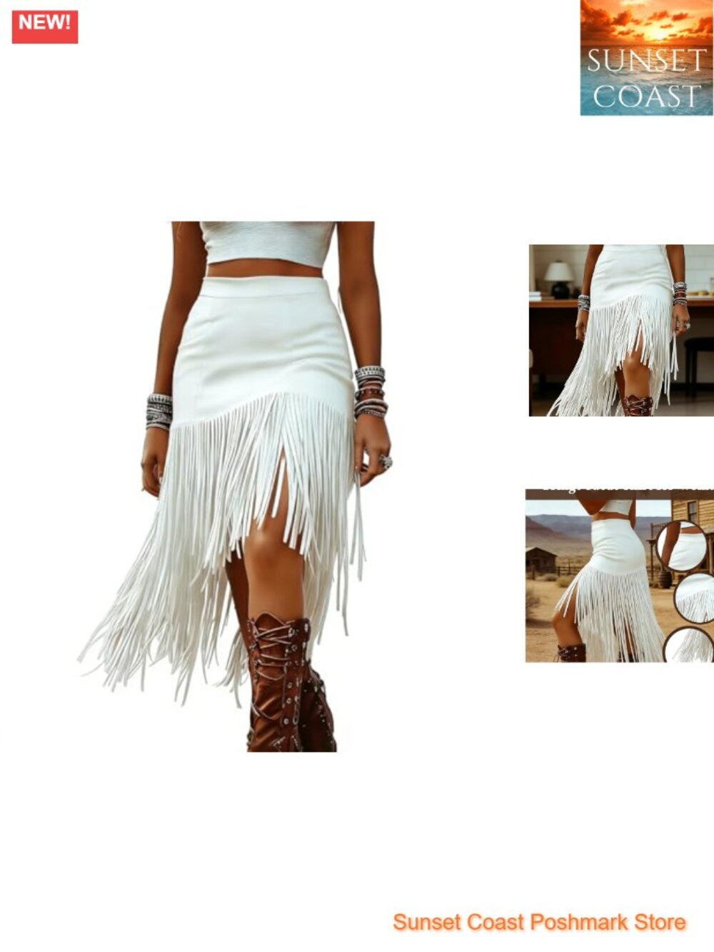 Faux Suede Fringe Skirt High Waist Asymmetrical A-Line Western